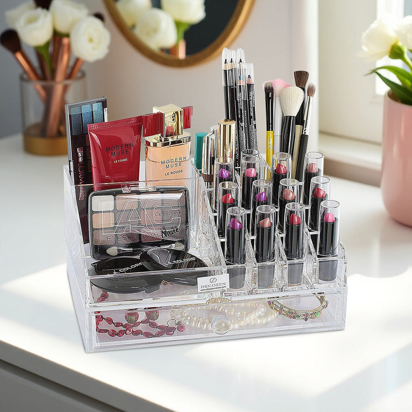 クリアメイクアップオーガナイザー - 19 スロットと 1 つの引き出し