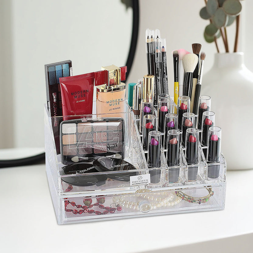 クリアメイクアップオーガナイザー - 19 スロットと 1 つの引き出し